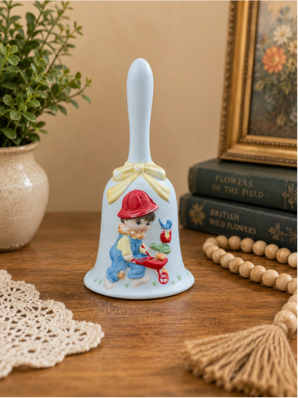 Unbranded Decorative Ceramic Bell with Child Motif, One Size, White and Red